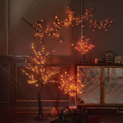 LITBLOOM Halloween Tree with Lights Plug in 4FT 150 Orange Fairy Lights, Lighted Black Spooky Tree