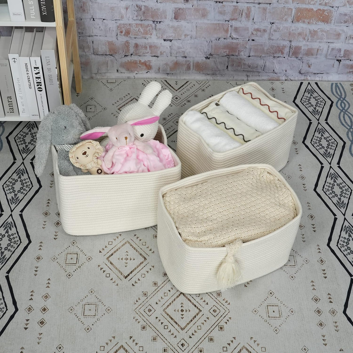 Cotton Rope storage Basket Bins Woven Basket for Organizing Shelves Rectangle Decorative Baskets