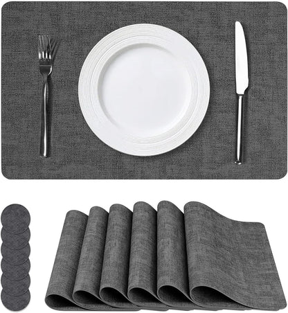 Vinyl Placemats Set of 6, Faux Leather Waterproof and Heat Resistant Place Mats, Washable Anti-Slip