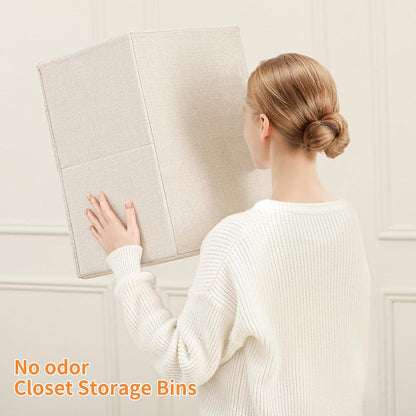 Linen Folding Storage Bins, 3 Pack Large Storage Baskets, Washable, Clothing Storage Bins with