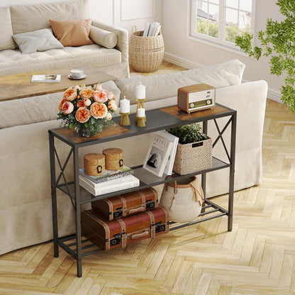 Hoctieon Industrial Console Table, 3 Tier Entryway Table, Hallway Table, Narrow Sofa Table with