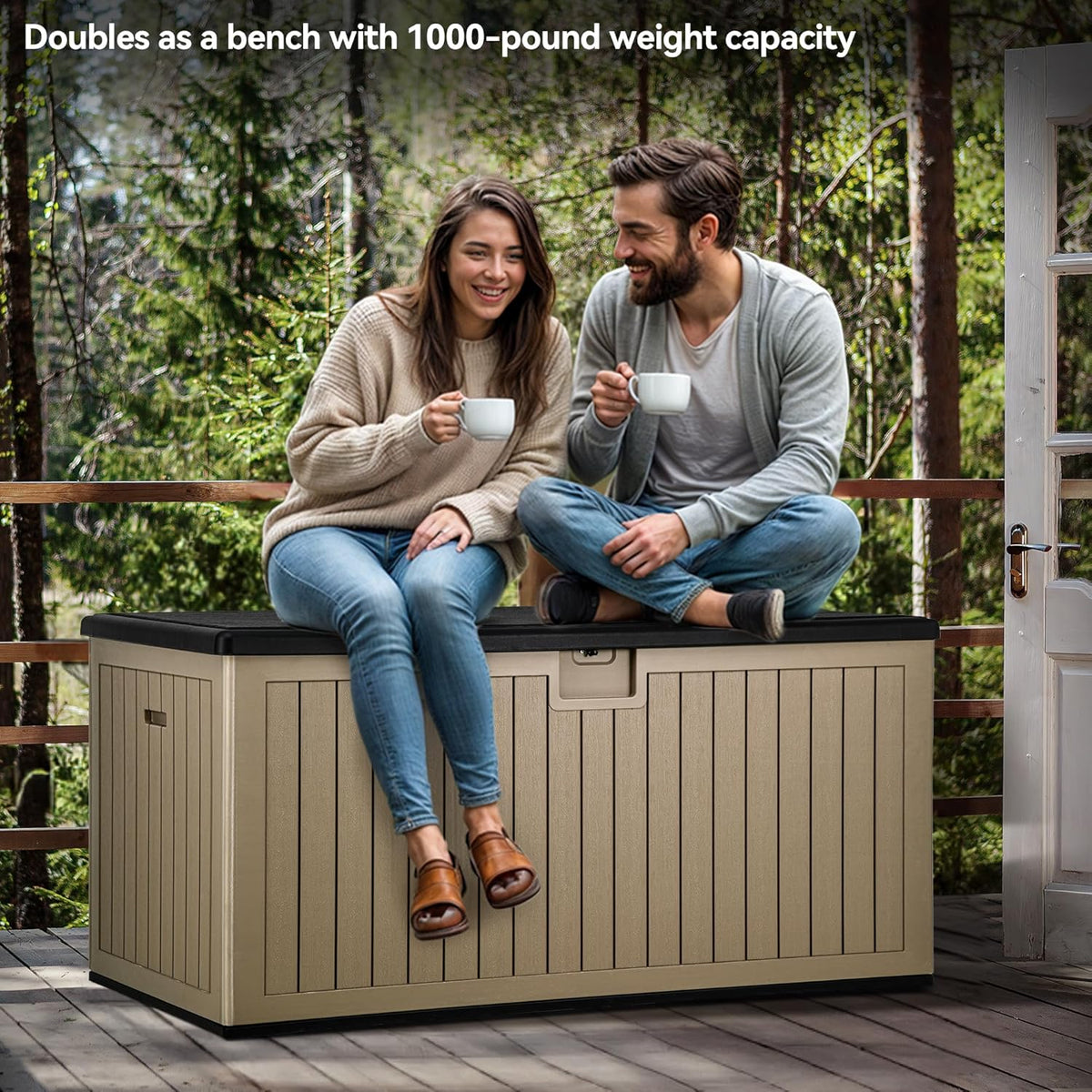 YITAHOME 230 Gallon Large Deck Box with Divider & Side Handles, Outdoor Double-Wall Storage for