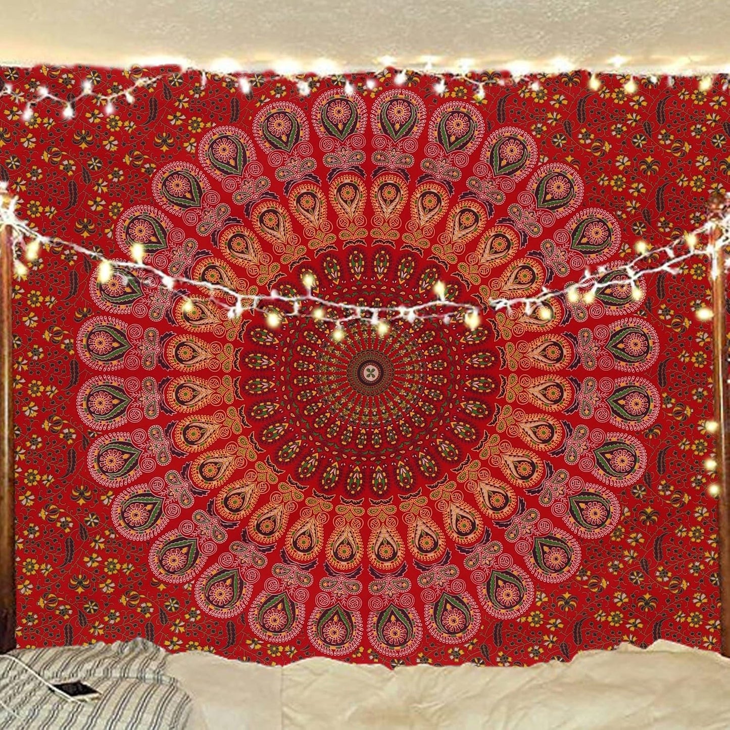 Bless International Handmade Indian hippie Bohemian Psychedelic Peacock Mandala Wall hanging
