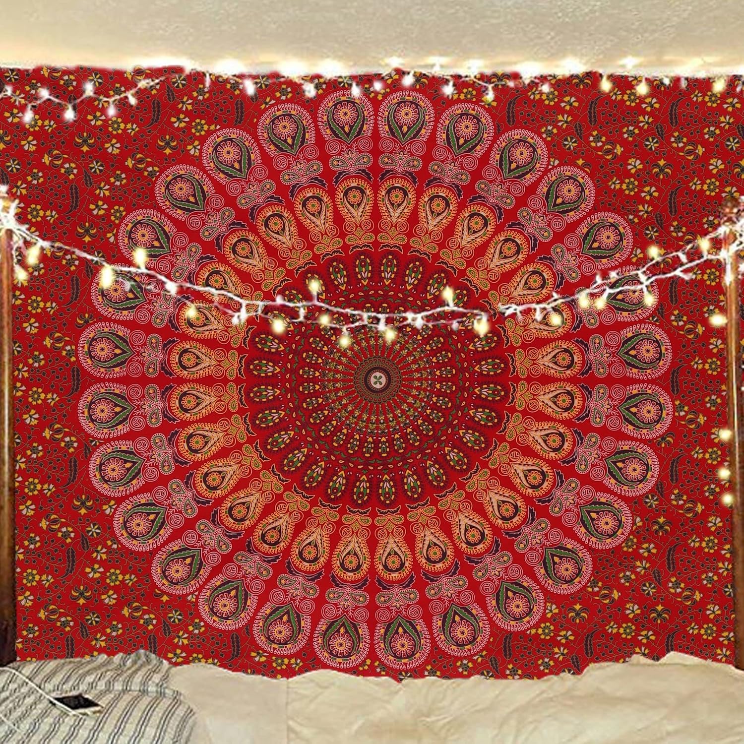 Bless International Handmade Indian hippie Bohemian Psychedelic Peacock Mandala Wall hanging
