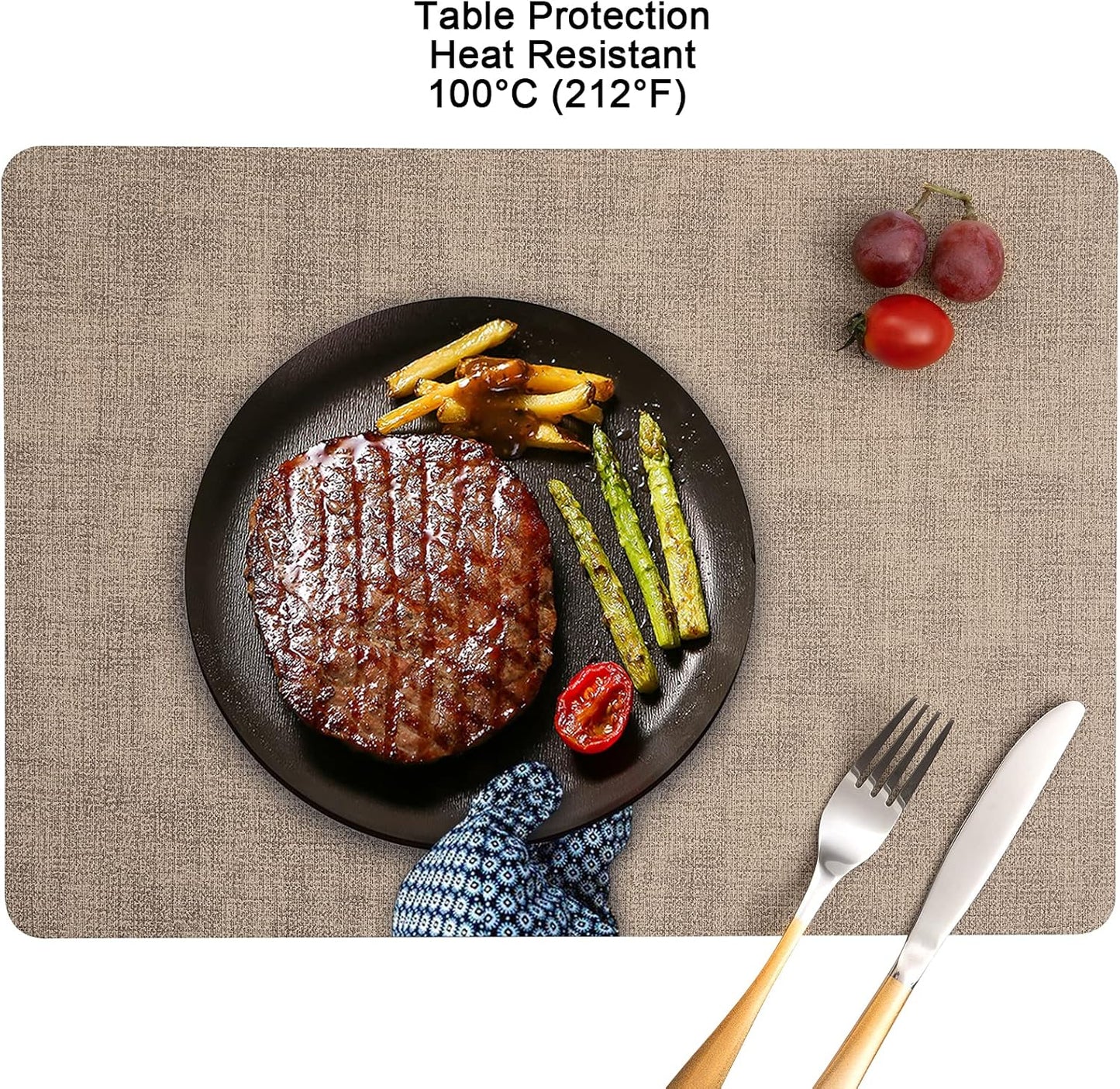 Myir JUN Placemats Dual Sided, Faux Leather Place Mats Set of 4 Indoor Placemat for Dining Table