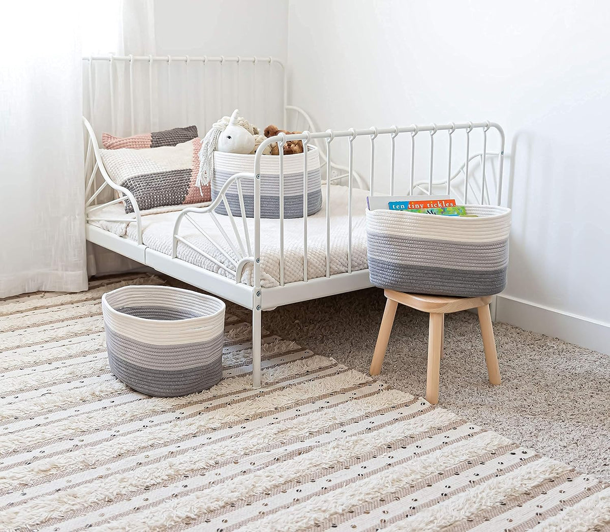 OrganiHaus Set of 3 Woven Storage Baskets for Organizing, Cotton Rope Organizer Bins for Shelves