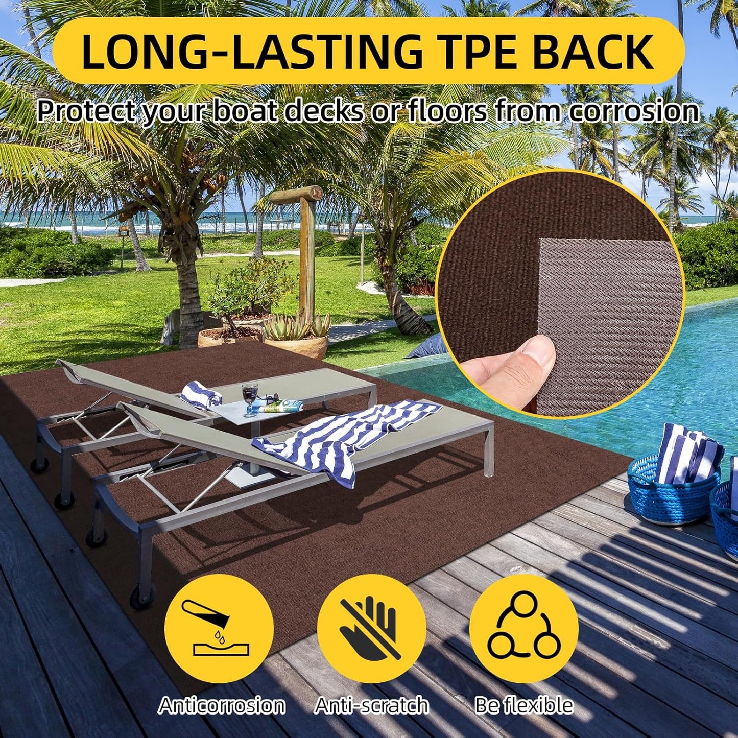 Marine Carpet,5 FT x 20 FT Brown Indoor Outdoor Carpet 0.2" Thick Boat Carpet with Water-Proof TPE