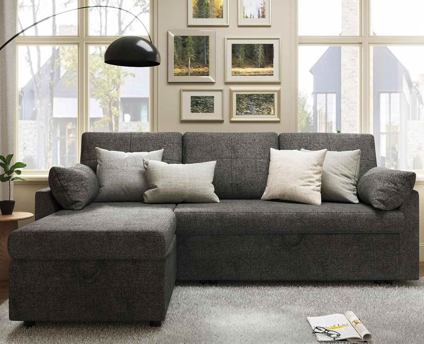 VanAcc Sleeper Sofa, Sofa Bed- 2 in 1 Pull Out Couch Bed with Storage Chaise, Sleeper Couch for