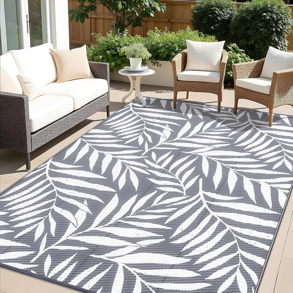 OLANLY Waterproof Outdoor Rug 6x9 ft, Reversible Outdoor Plastic Straw Rug with Leaf Pattern, RV