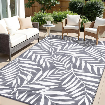 OLANLY Waterproof Outdoor Rug 9x12 ft, Reversible Outdoor Plastic Straw Rug with Leaf Pattern, RV