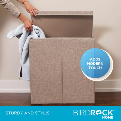 BirdRock Home Double Laundry Hamper with Lid and Removable Liners | Linen | Easily Transport
