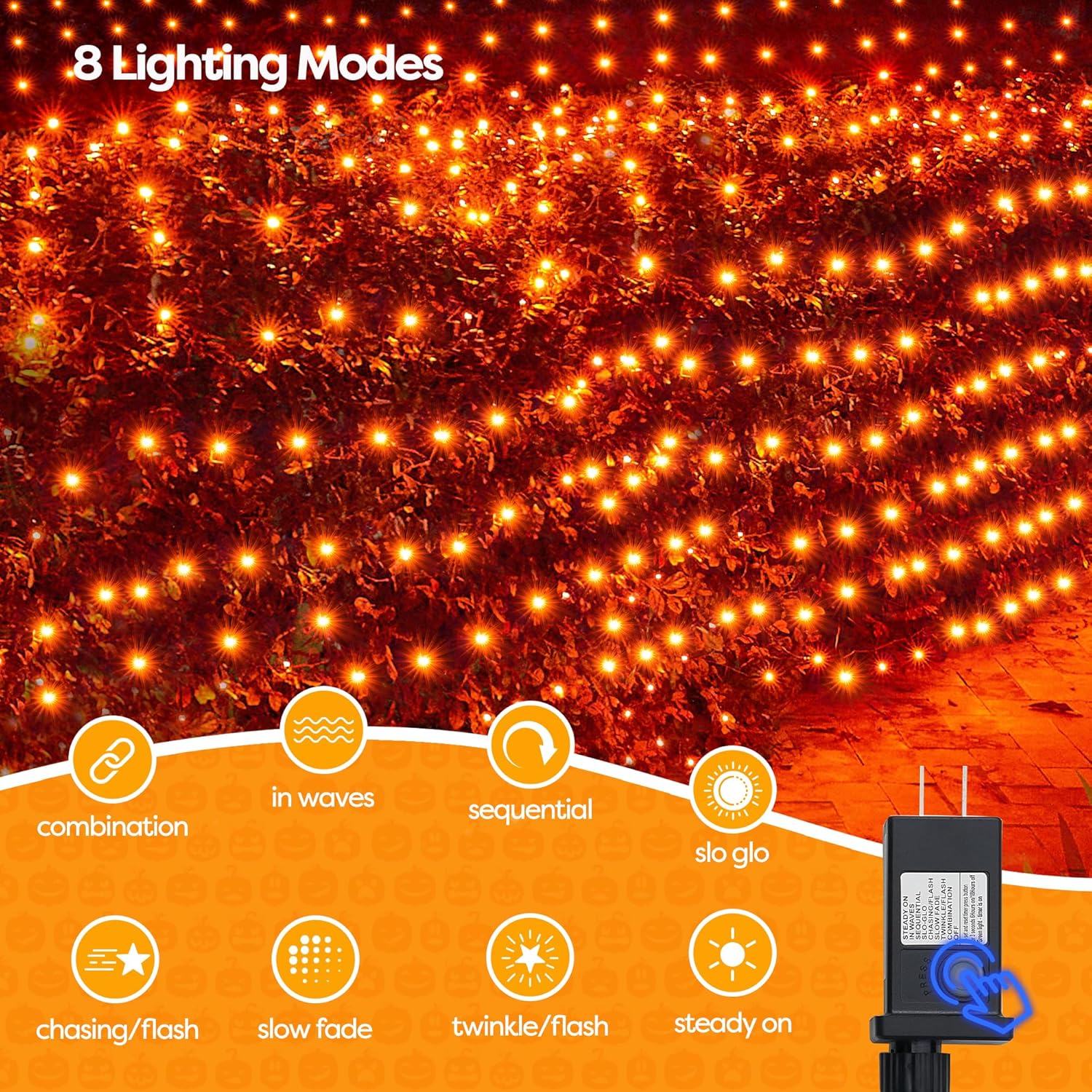 WBao Halloween Lights Outdoor 200LED F8 Big Bulbs, 8.4ft x 5.2ft Halloween Net Lights with 8 Modes