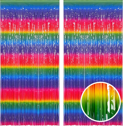 Gradient Colorful Party Streamers Backdrop - GREATRIL Party Backdrop Curtains for