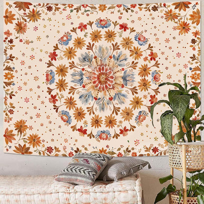 Fowocu Boho Floral Mandala Tapestry Wall Hanging Watercolor Bohemian Flower Medallion Tapestry