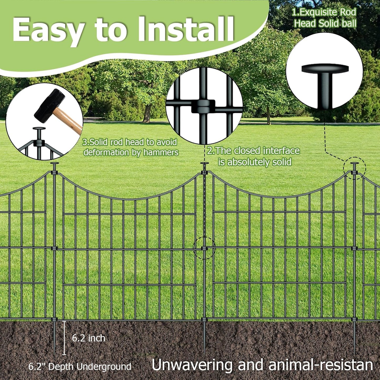 10 Panels Garden Fence Dog Fence Outdoor for Yard, 24in H x 20ft L Rustproof Metal Fencing with