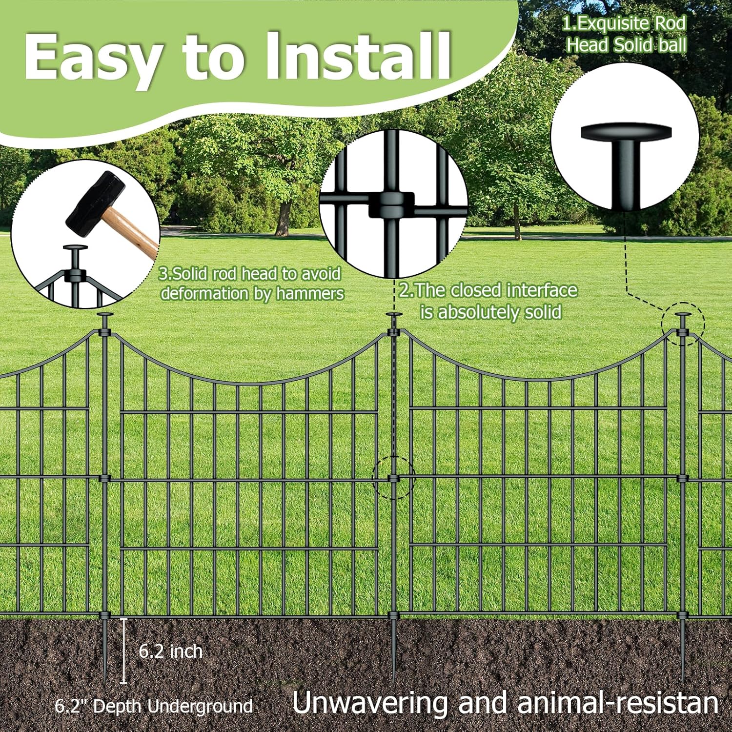 10 Panels Garden Fence Dog Fence Outdoor for Yard, 24in H x 20ft L Rustproof Metal Fencing with