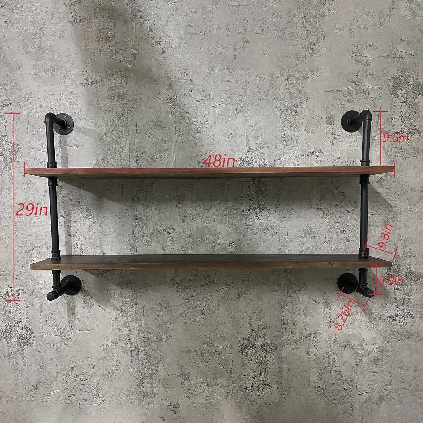 ROGMARS Industrial Pipe Shelves Shelving 48 inch with Solid Wood Planks Farmhouse Pipe Book Shelves
