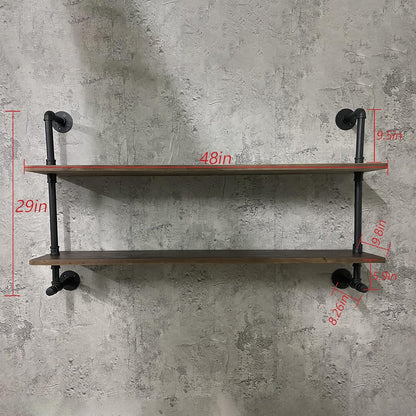 ROGMARS Industrial Pipe Shelves Shelving 48 inch with Solid Wood Planks Farmhouse Pipe Book Shelves