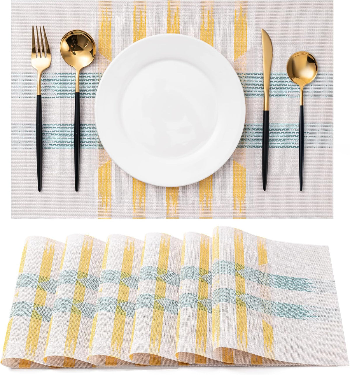 CADONO Placemats Set of 6 Washable Indoor/Outdoor Vinyl Place Mats for Dining Table Durable