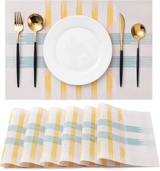 CADONO Placemats Set of 6 Washable Indoor/Outdoor Vinyl Place Mats for Dining Table Durable