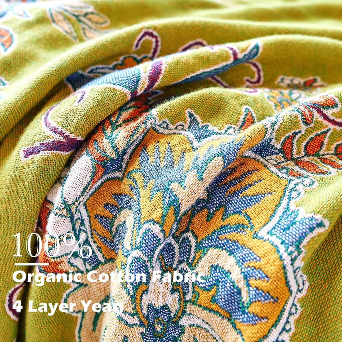 Boho Throw Blanket 80" x 90", 100% Organic Cotton Breathable Ultra Soft Bed Quilt Throw - All