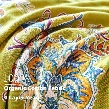 Boho Throw Blanket 80" x 90", 100% Organic Cotton Breathable Ultra Soft Bed Quilt Throw - All