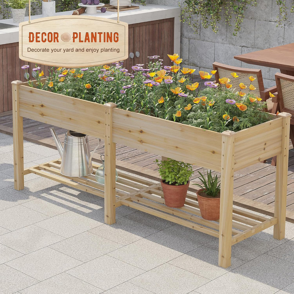 GHWIE Raised Garden Bed with Legs Elevated Wood Planter Box for Planting Vegetables Flowers Garden