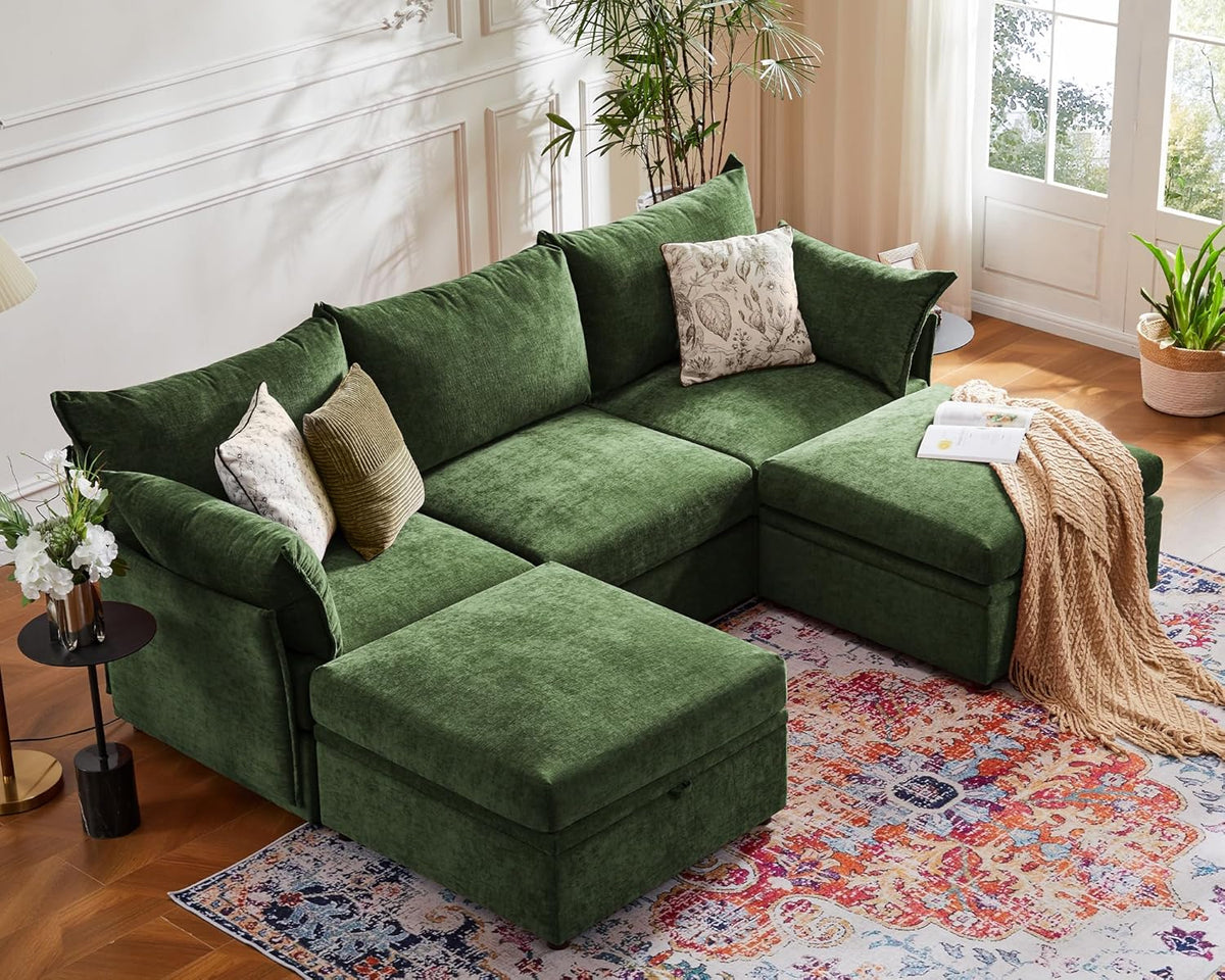 102.6" U Shaped Modular Sectional Sofa, 5 Seater Couch with Storage Ottoman Deep Seat and High