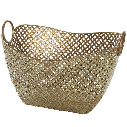 Deco 79 Metal Handmade Decorative and Functional Storage Basket Woven Inspired Basket Organizer