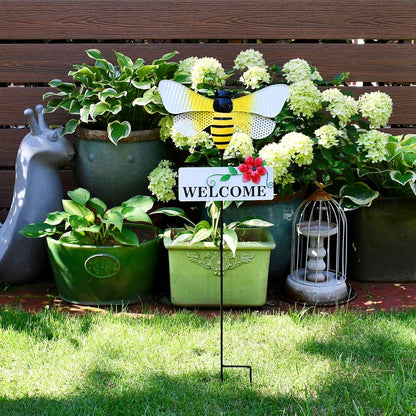 Veclotch 30"" H Metal Bee Garden Stake,Rustic Bee Decorative Yard Stakes Metal Yard Art Ornaments