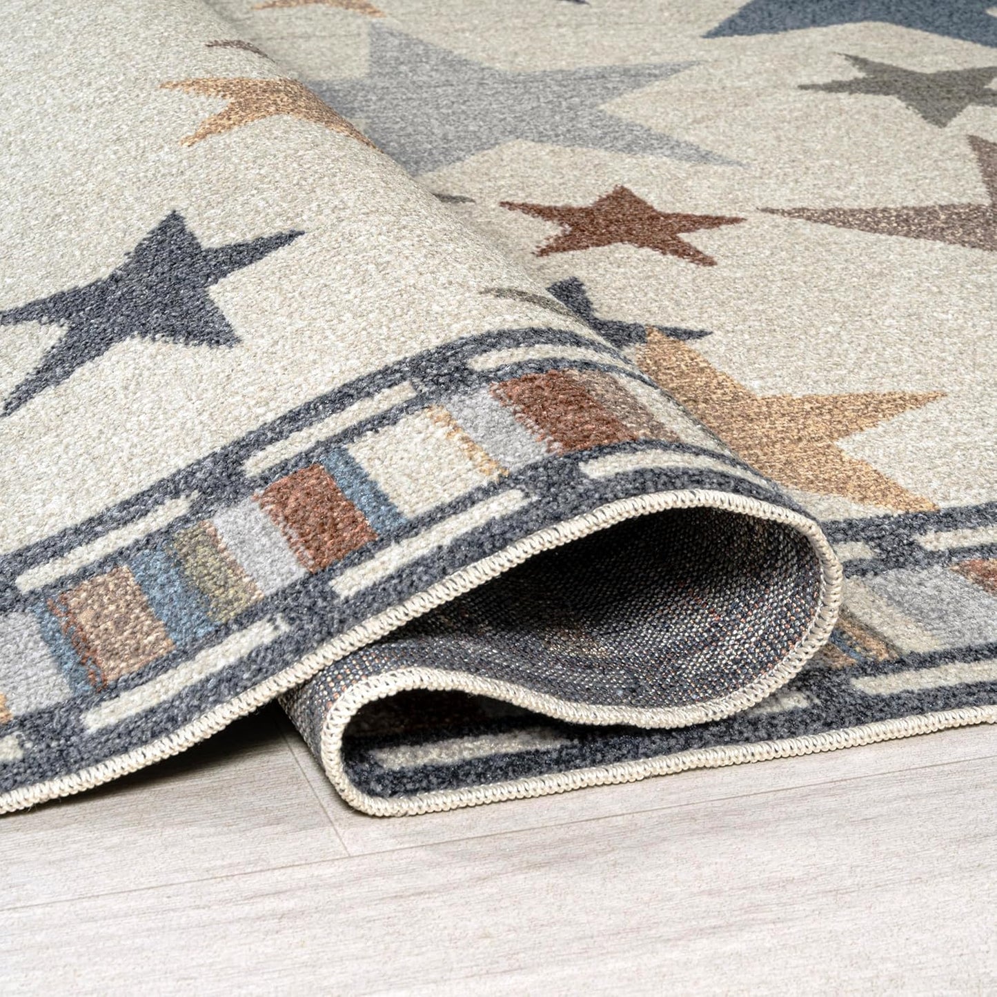 JONATHAN Y Machine-Washable Ivory/Blue/Orange Runner Rug, 2x8, Star Gazer Geometric, Border, Kids &