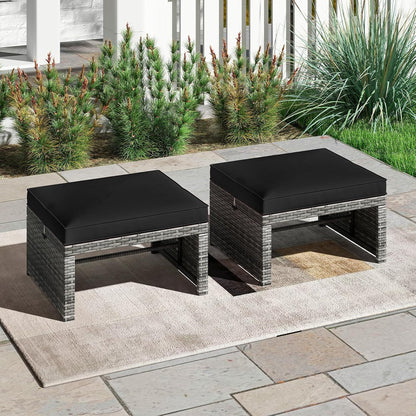 Tangkula 2 Pieces Patio PE Rattan Ottomans, Multipurpose Outdoor Footstool Footrest Additional