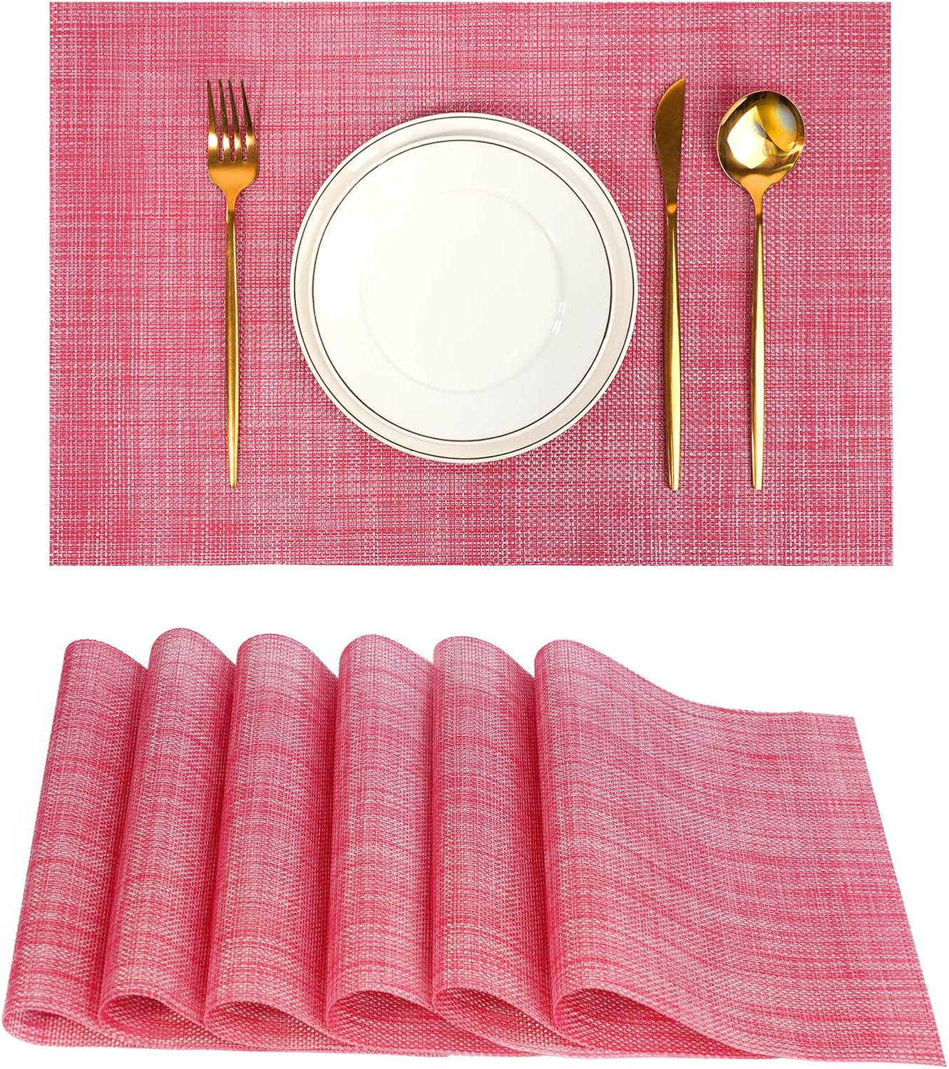 Placemats Set of 6，Non-Slip PVC Weave Table Mats Easy to Clean，Heat Resistant Place Mats for