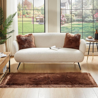 AMTOVO Faux Fur Rug, Coffee Ultra Soft Fluffy Shag Sheepskin Rug, 2 x 6 ft Runner Area Rugs for