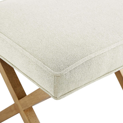 Amazon Basics Small Ottoman Foot Rest, Mid-Century Modern X Square Polyester Foot Stool, Linen