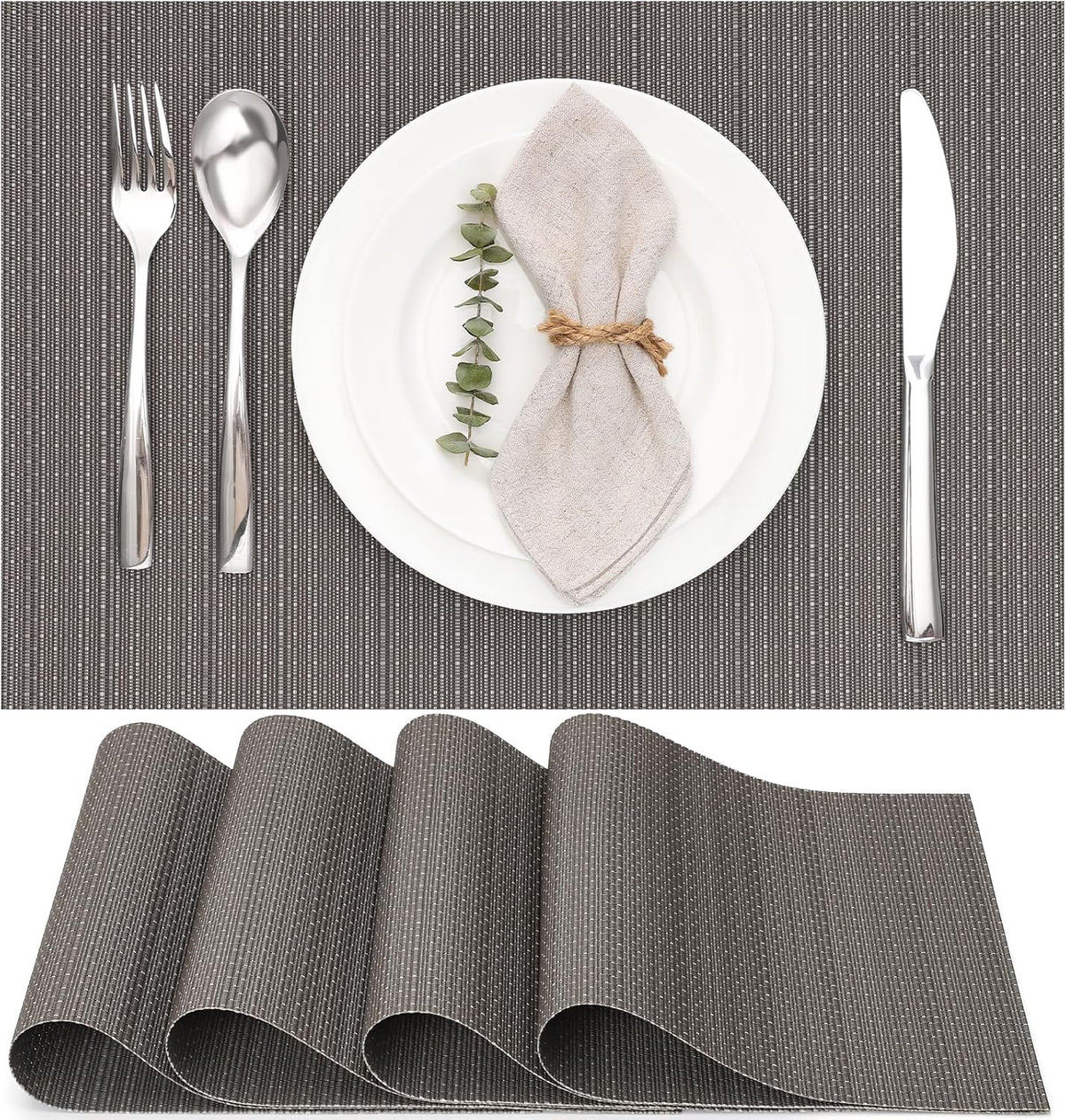 Myir JUN Placemats Set of 4, Vinyl Woven Placemats Place Mats Indoor Set of 4 Washable Table Mats