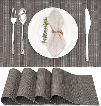 Myir JUN Placemats Set of 4, Vinyl Woven Placemats Place Mats Indoor Set of 4 Washable Table Mats