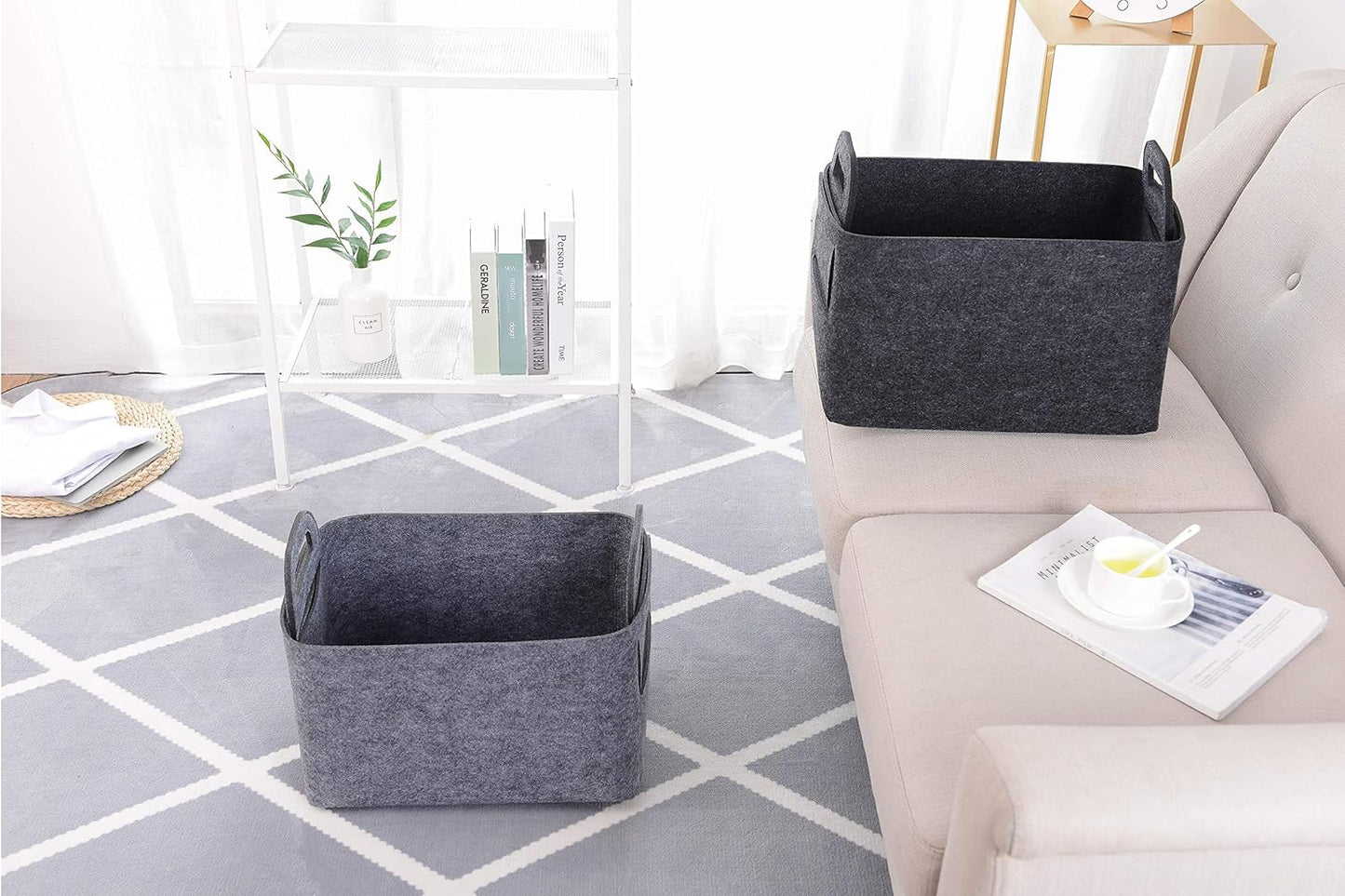Minoisome Storage Basket Felt Storage Bin Collapsible& Convenient Box Organizer with Carry Handles
