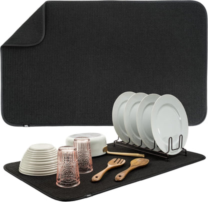 S&T INC. Dish Drying Mat Jumbo, 18” x 30”, Absorbent Microfiber Kitchen Counter Mat, Dish Drying