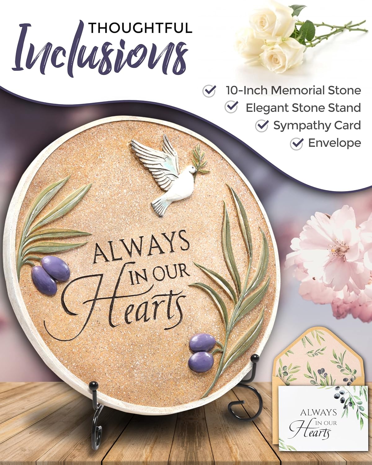 Spiritwind 10-Inch Garden Memorial Stone with Included Plaque Stand & Sympathy Card, Memorial