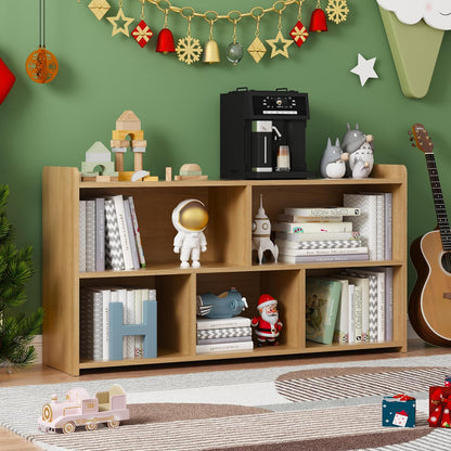 Book Shelf, 5 Cubes Storage Organizer, Open Shelf Wooden Bookcase, Freestanding Log Bookshelf Cube