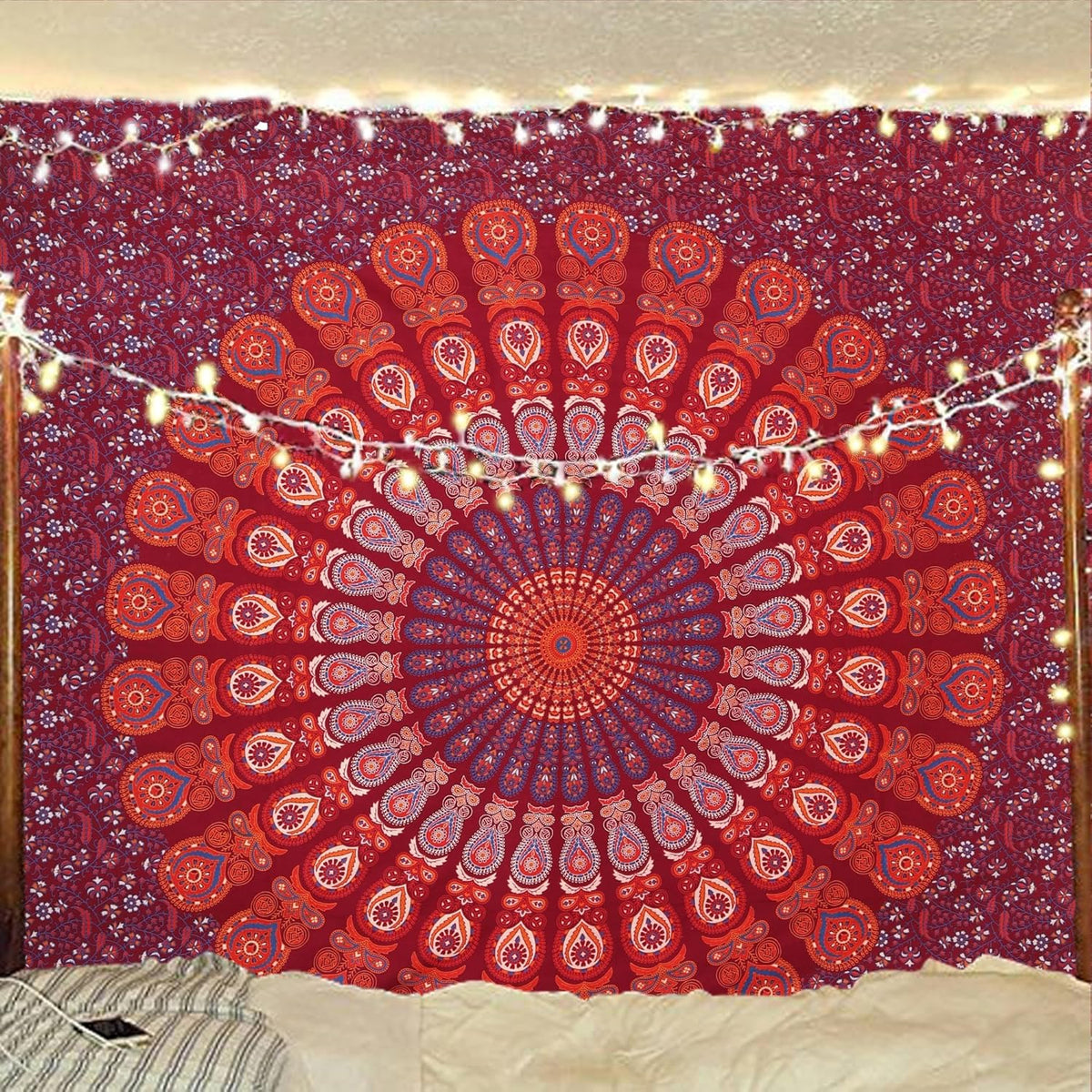Bless International Handmade Indian hippie Bohemian Psychedelic Peacock Mandala Wall hanging