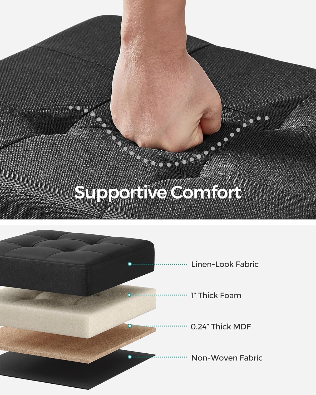 SONGMICS Storage Ottoman, Small Ottoman Foot Rest with Legs, 12.6 x 15.8 x 13.2 Inches Foot Stool