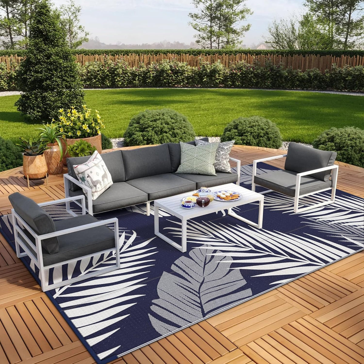 GENIMO Outdoor Rug 9' x 18' Waterproof for Patios Clearance, Reversible Outdoor Plastic Straw