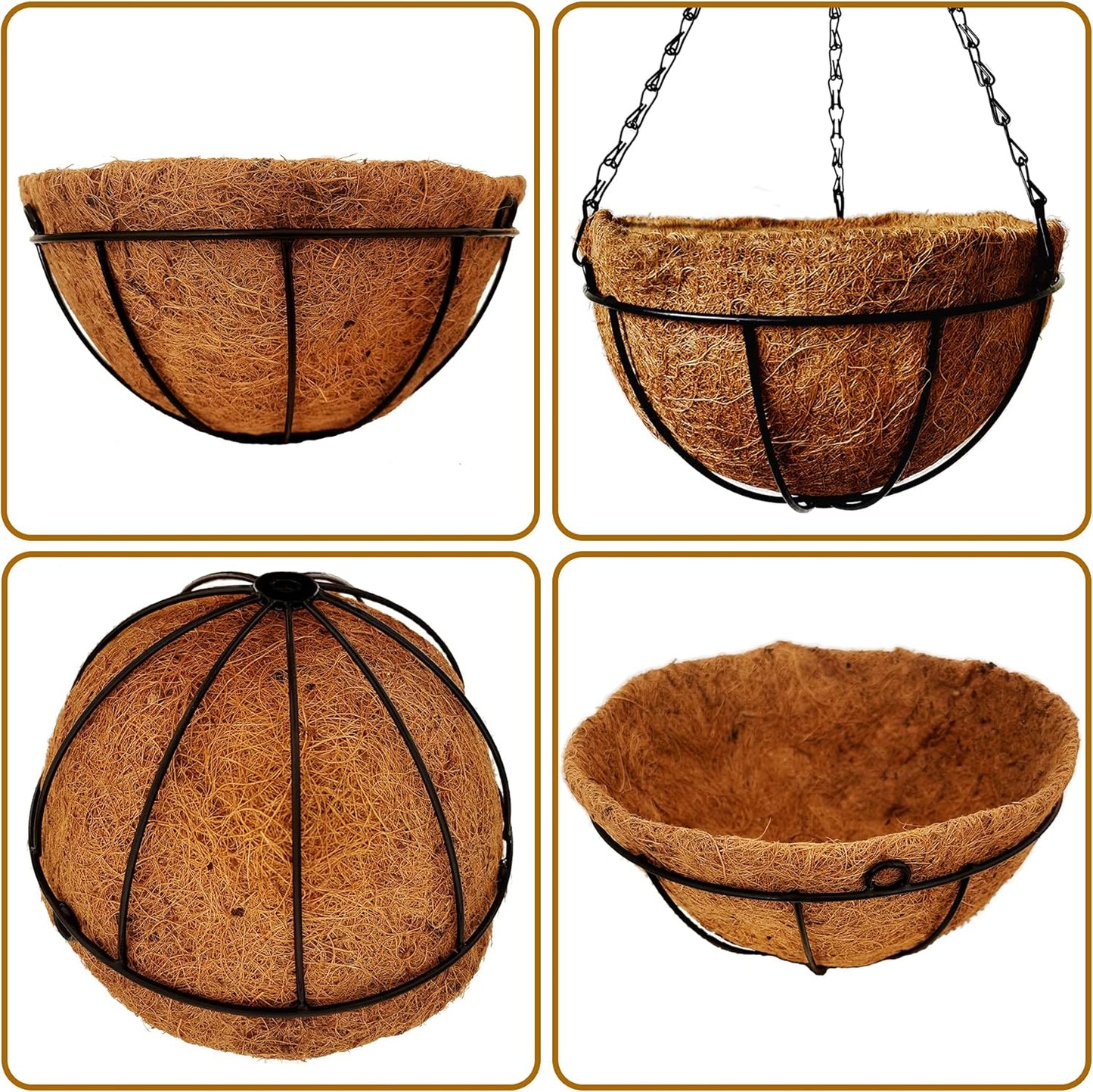 4 Pack 10 inch Metal Hanging Planters Basket with Coco Coir Liner Outdoor-Hanging Baskets for
