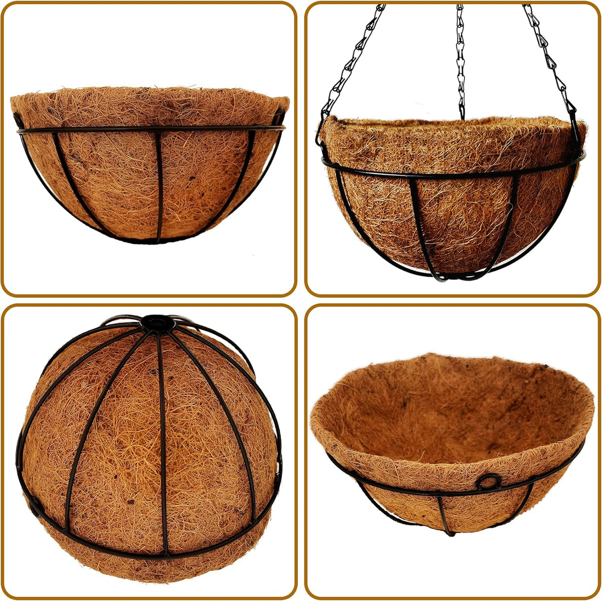 4 Pack 10 inch Metal Hanging Planters Basket with Coco Coir Liner Outdoor-Hanging Baskets for