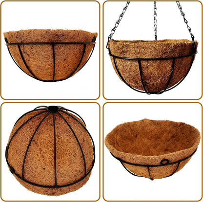 4 Pack 10 inch Metal Hanging Planters Basket with Coco Coir Liner Outdoor-Hanging Baskets for