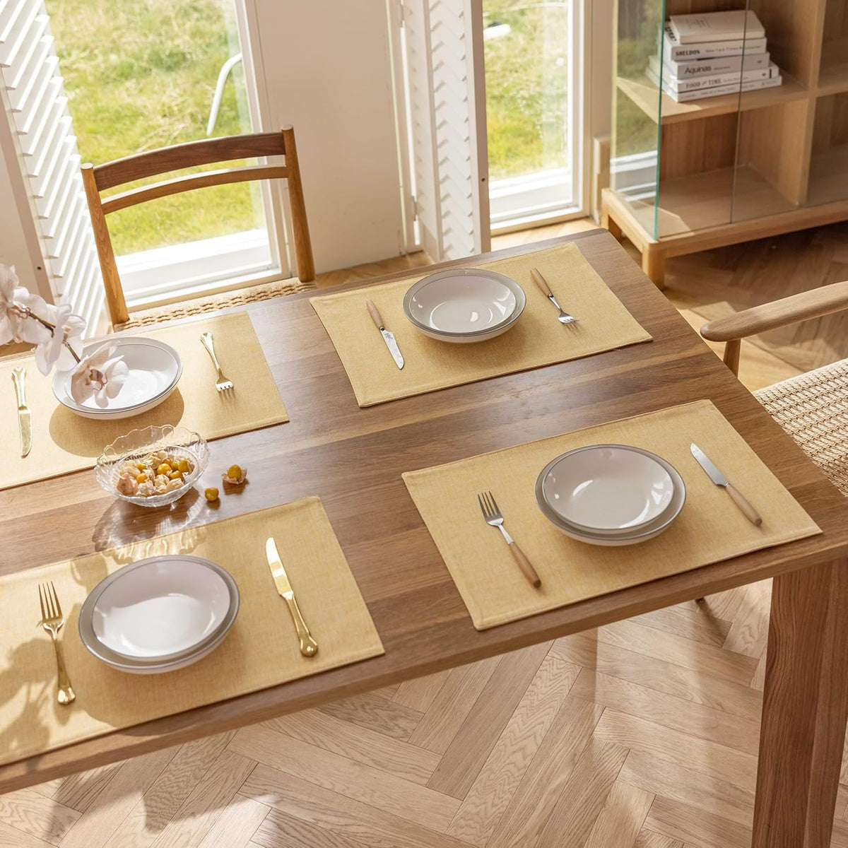 Demetex Yellow Placemats Set of 4 Farmhouse Table Place Mats for Dinner Heat Resistant Cloth
