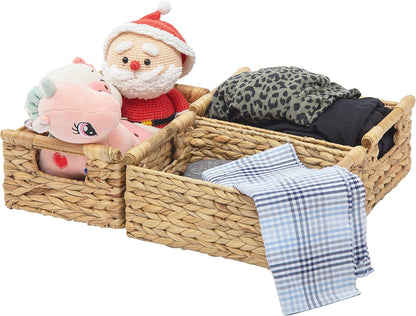VATIMA Hyacinth Small Wicker Basket 11.6x8.1x4.9" - Bathroom Organizer, Wooden Handle, Decorative