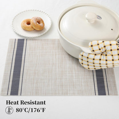 Leetaltree Khaki-Blue Placemats, Heat Resistant Non-Slip Place mats for Dining Table, Washable